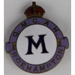 Badge - Nursing related, WW1 Q.M.C.A.H. Roehampton Hospital enamel pin badge (scarce badge) Reads on