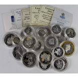 World Silver Proofs in hard plastic capsules (21) a mixture of sizes, countries and themes. aFDC -