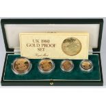 Four Coin set 1980 (Five Pounds, Two Pounds, Sovereign & Half) FDC boxed as issued