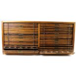 Coin Cabinet, large wide Swan mahogany cabinet with 48 trays for crown-size pieces (some scratches