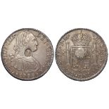 Dollar, George III oval countermark on a Mexico 8 Reales 1796 Mo FM, aEF