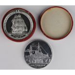 Nautical white metal medals (2) - HMS Dominion & Bacchante plus box - great condition