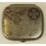 An original Imperial German Cigarette case made of gun metal with Iron Cross motif dated 1914 to top