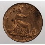 Farthing 1891 lustrous GEF with some carbon spots.