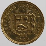 Peru gold 1/5th Libra 1920 GVF