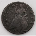 Farthing 1695, double exergual line, Peck 653, Fine.