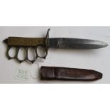 A U.S. WW1 Model 1918 Knuckle Knife. Brass knuckle-duster hilt with U.S. 1918 over H.D.& S. 1918 (