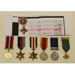 Group of 6: 1939-45 Star, France & Germany Star, War Medal, G.S.M. GVI with bar Palestine 1945-48 to