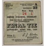 Football Ticket FA Cup Final 30th April 1938 (South Terrace) Preston North End v Huddersfield