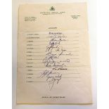 Australian Cricket Tour to UK 1980 Official Australian Autograph sheet issued on letterhead