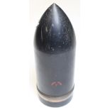 A Museum quality 25 pdr WW2 Shell in its brass case marked '25 PR MK2' and dated 1945. Head of shell