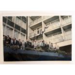 England World Cup Winners 1966 postcard of team on balcony of hotel prior to post match banquet,