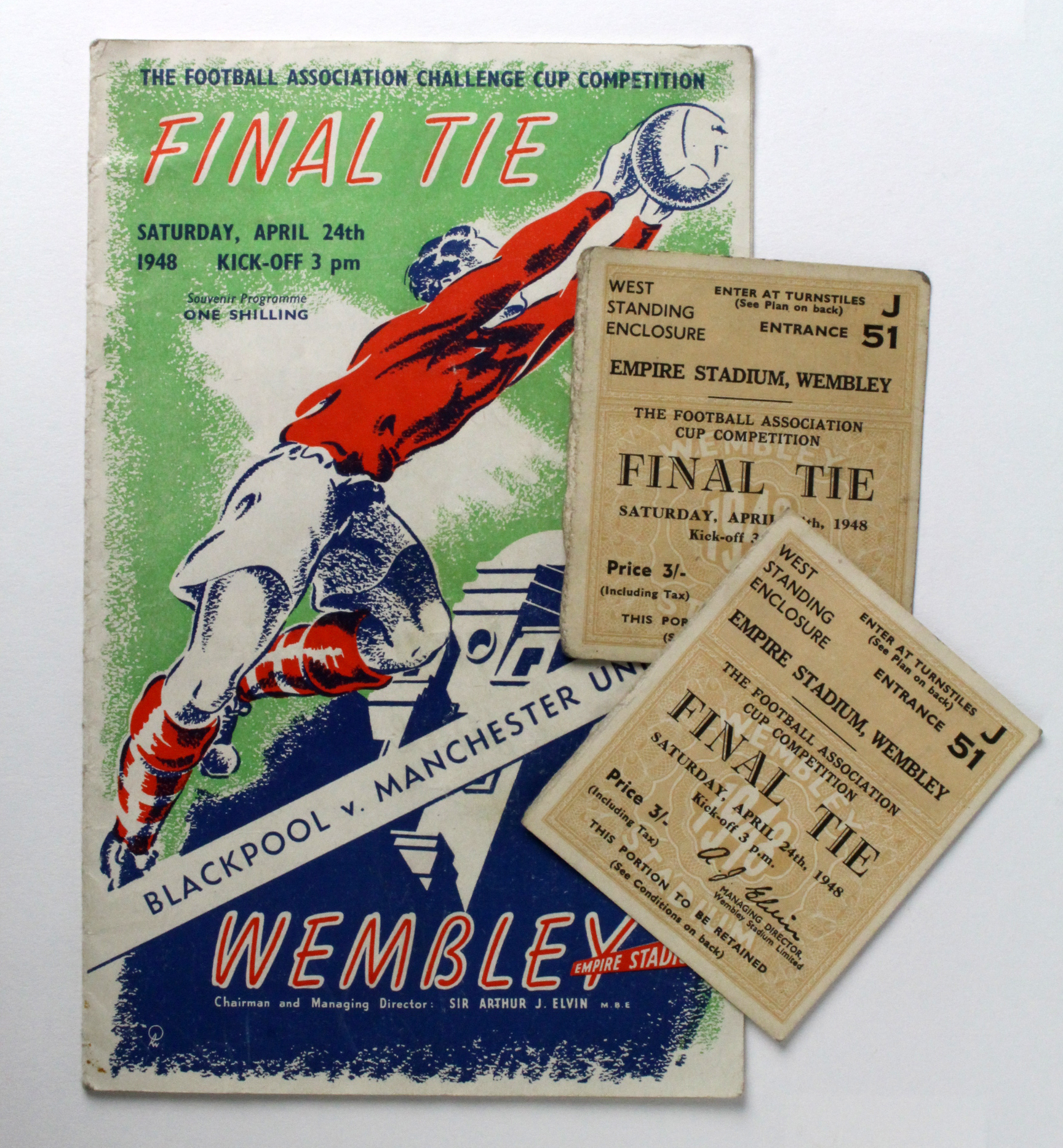 Blackpool v Manchester United FA Cup Final 24th April 1948 programme + TWO Tickets for West Stand (