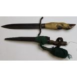 A fine Imperial German Officers Deers Foot trench dagger. Double edged blade 6" with double headed