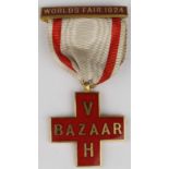 Nursing related, Red Cross related, World's Fair 1924 V.H. Bazaar medal