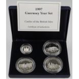 Guernsey four coin Silver Proof set 1997 "Castles of the British Isles" aFDC (some slight toning)