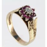 9ct Gold Ruby and Diamond Ring size N weight 3.6 grams