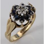 9ct Gold Sapphire/Diamond Ring size J weight 3.0 grams