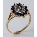 9ct Gold Sapphire and CZ set Ring size M weight 2.2 grams