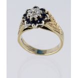 9ct Gold Sapphire and Diamond Ring size G weight 3.1 grams