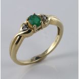 9ct Emerald and Diamond Ring size O weight 2.2g