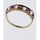 9ct Gold Ruby and Opal Ring size P weight 2.0 grams