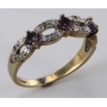 9ct Gold Amethyst/CZ set Ring size N weight 2.4 grams