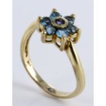 9ct Gold Ring set with synthetic blue Stones size P weight 2.8 grams