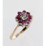 9ct Gold Ruby and Diamond Ring size K weight 2.1 grams