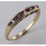 9ct Gold Ring channel set with Rubies and CZ size R weight 2.3 grams