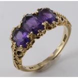 9ct Gold Ring set with 3 Amethysts size O weight 3.8g