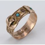 9ct Gold Buckle Ring with Turquoise stones (1 missing) size R weight 3.4 grams h/m Birmingham u