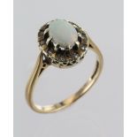 9ct Gold Opal and CZ set ring size P weight 2.9 grams