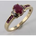 9ct Gold QVC Ruby and Diamond Ring size R weight 2.8 grams