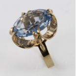 9ct Gold Ring set with large oval Blue Topaz size K weight 4.9g