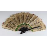 Decorative vellum fan, circa early to mid 20th century, width 34cm approx.