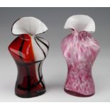 Two stylish coloured glass vases, depicting the female form, height 23cm approx.