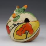 Clarice Cliff Bizarre Fantasque Newport Pottery preserve pot, with lid, a few slight chips to lid,