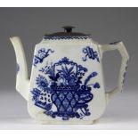 Wedgwood blue and white teapot with pewter lid, diamond mark to base '22 May 1876, bundle 4',