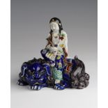 Chinese glazed ceramic statue, circa early to mid 20th century, repaired, height 18cm approx.