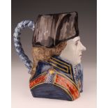 Lord Admiral Nelson hand painted character jug, circa 19th century, possibly French, 'AG' monogram