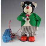 Japanese tinplate toy. Remote Control Smoking Pa Pa Bear by Marusan (SAN), battery operated,