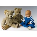 Teddy Bears. An early to mid 20th century musical mohair teddy bear (plays music when squeezed),