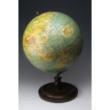 Philips 14 Inch Terestrial globe, circa mid 20th century, on a turned mahogany base, height 52cm