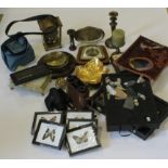 Miscellanea. A large collection of items, including a silver christening set, plated ware, camera