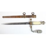 German Nazi Naval Dagger with scabbard and pommel, blade maker marked 'Original Eickhorn