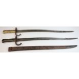 Bayonets: French Model 1866 Sabre bayonets for the Chasspot rifle. 1) Unmarked example, cross