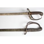 British swords as follows:- 1) An 1822/45 pattern sword. Pipe back blade 32". Wirebound fishskin