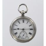 Silver Open face pocket watch, hallmarked London 1882, approx 48mm diameter