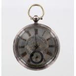 Silver open face pocket watch, hallmarked Chester 1886, the silver dial with gilt Roman numerals and